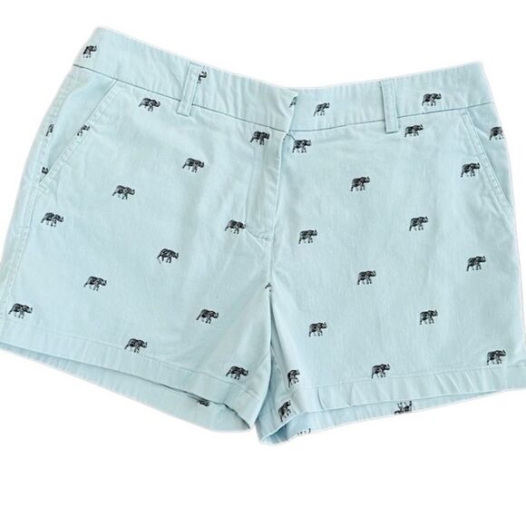 British Khaki Blue Shorts with Playful Embroidered Elephant Print size 8. - Picture 1 of 4